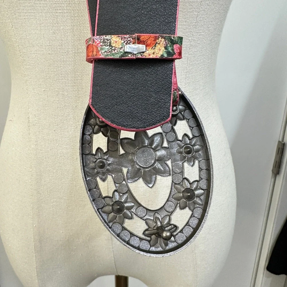 Vintage Style Floral Belt S Metallic Accent Jeweled Buckle Romantic Cottage Boho